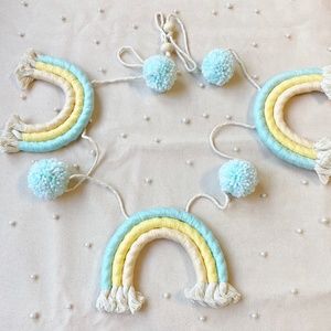 Handmade Baby Room Rainbow Pom Pom Garland Decor Baby Shower Wall Hanging Decor